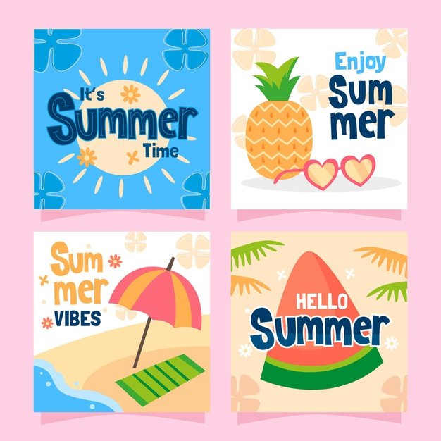 [ai] Hand drawn summer cards collection Free Vector