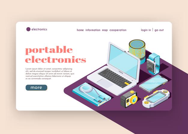 [ai] Portable electronics landing page representing smart gadgets Free Vector