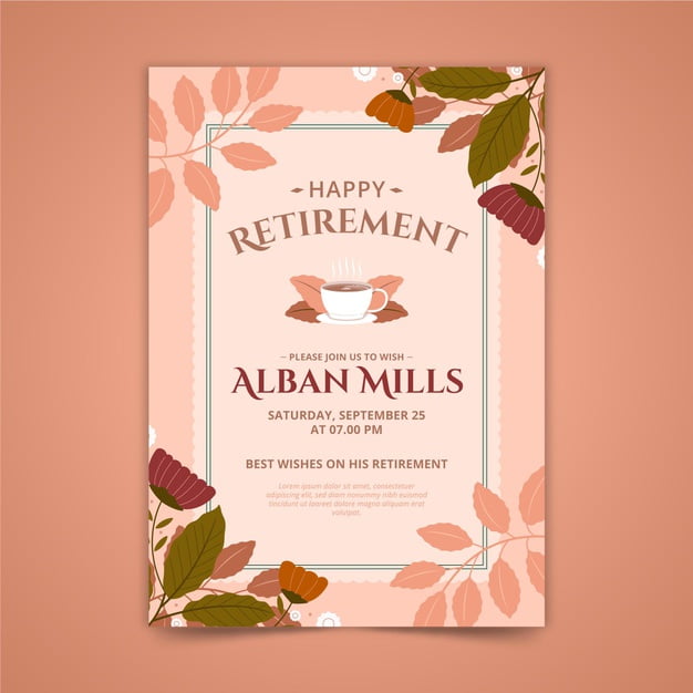 [ai] Retirement greeting card template with leaves Free Vector
