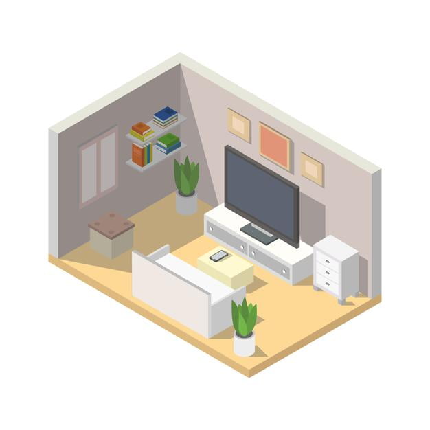 [ai] Room with isometric television illustration Free Vector