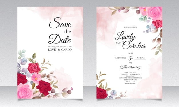 [ai] Beautiful hand drawing wedding invitation floral design Free Vector