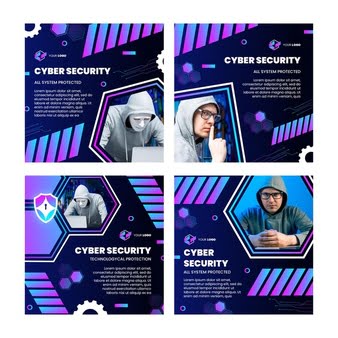 [ai] Cyber security instagram posts collection Free Vector