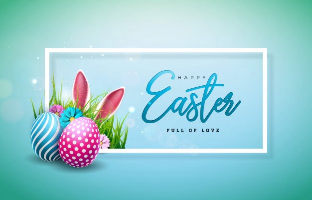 [ai] Happy easter illustration with colorful painted egg and rabbit ears Free Vector