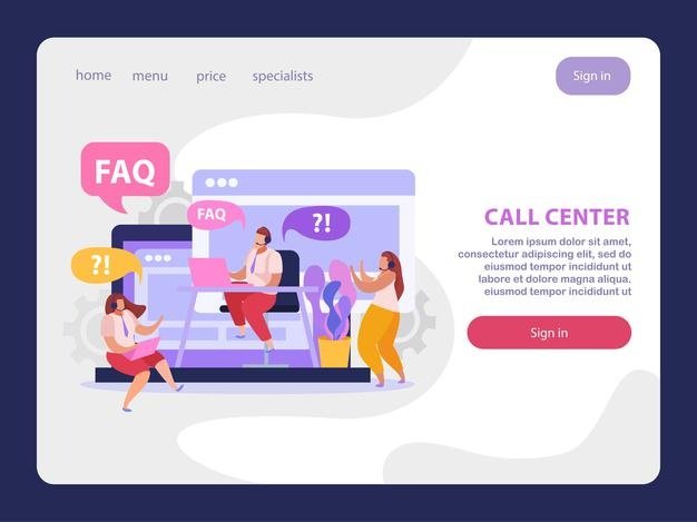 [ai] Online support service flat landing page with call center operators answering questions Free Vector