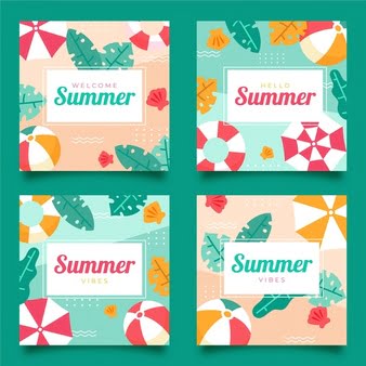[ai] Organic flat summer cards collection Free Vector