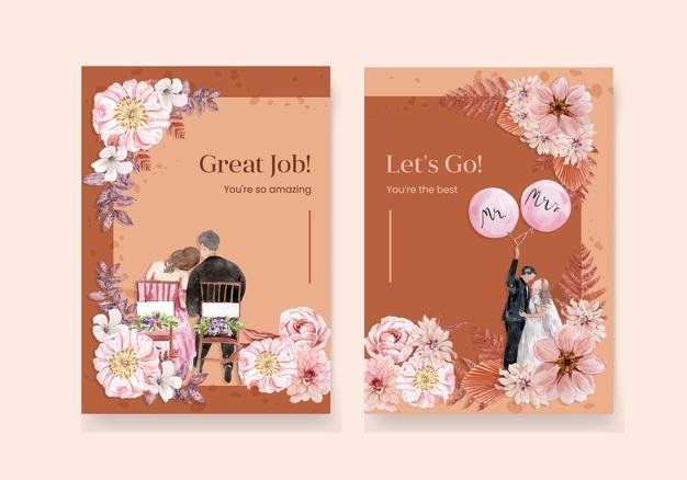 [ai] Wedding card set in watercolor style Free Vector