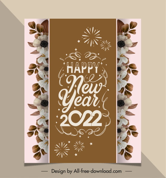 [ai] 2022 new year card template elegant flora decor Free vector 47.32MB