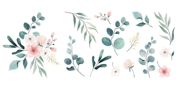 [ai] Assortment of watercolor leaves and flowers Free Vector