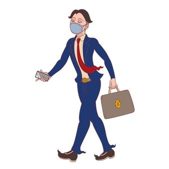 [ai] Cartoon illustration of business man wearing a face mask Free Vector