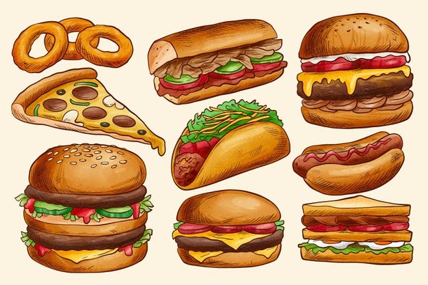 [ai] Delicious fast food collection Free Vector