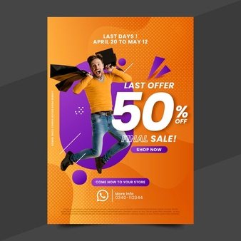 [ai] Gradient sales vertical poster template with photo Free Vector