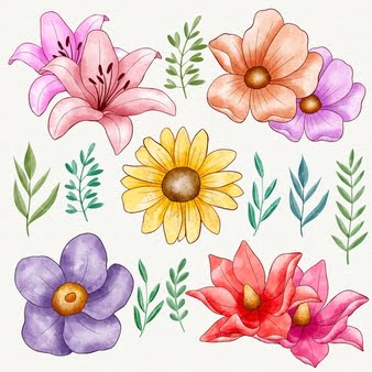 [ai] Hand painted colorful flower pack Free Vector