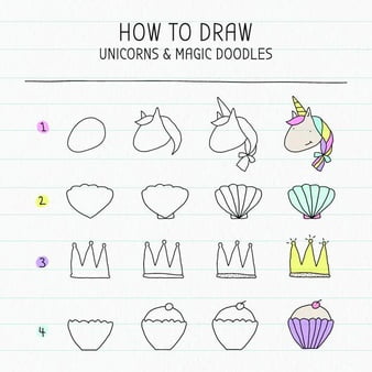 [ai] How to draw unicorn and magic doodles tutorial Free Vector