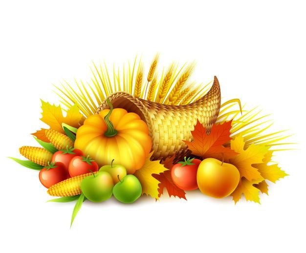 [ai] Illustration of a thanksgiving cornucopia full of harvest fruits and vegetables. Free Vector