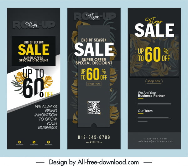 [ai] Sale banner templates vertical dark design leaf decor Free vector 3.50MB