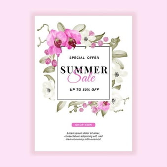 [ai] Summer sale banner flyer with orchid pink watercolor Free Vector