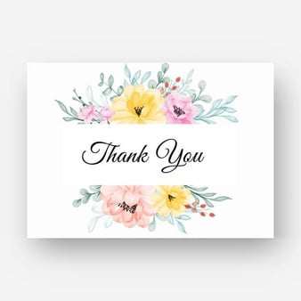 [ai] Thank you card with flower pink yellow frame Free Vector