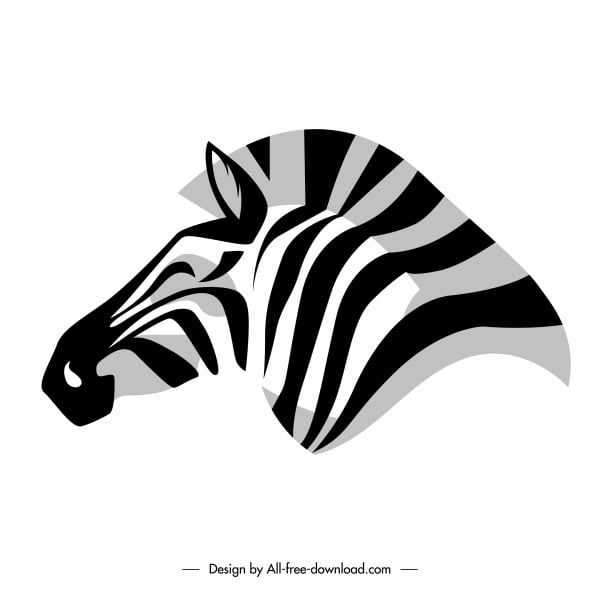 [ai] Zebra head icon black white flat handdrawn sketch Free vector 1.81MB
