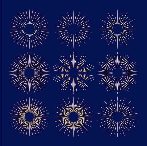 [ai] Linear flat sunbursts collection Free Vector