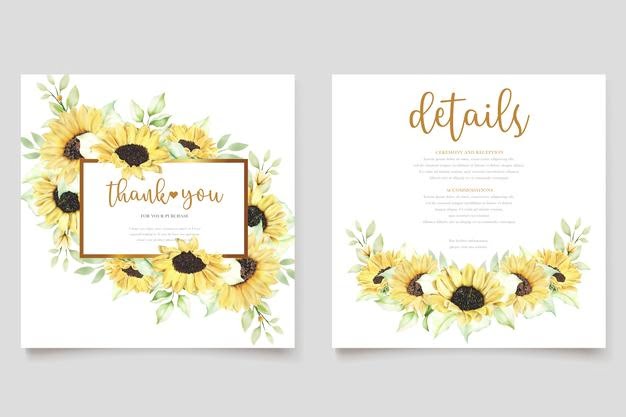 [ai] Watercolor sunflower wedding invitation card set Free Vector