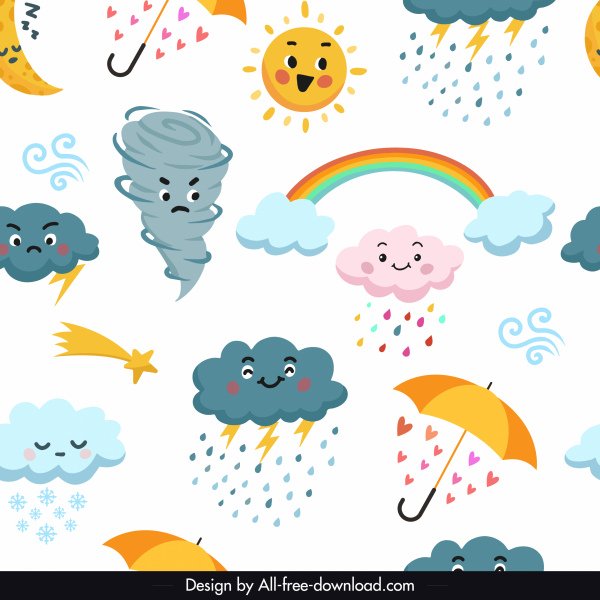 [ai] Weather elements pattern cute stylized design Free vector 3.54MB