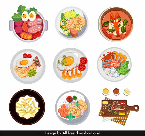 [ai] Food cuisine icons colorful classic flat sketch Free vector 8.98MB