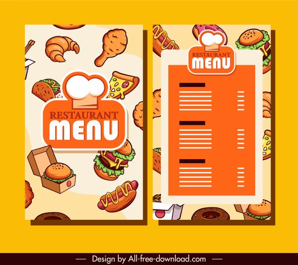 [ai] Restaurant menu template bright colorful classic decor Free vector 7.24MB
