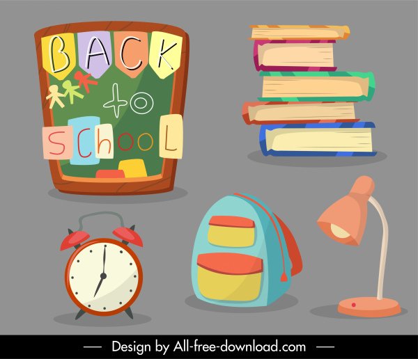 [ai] Back to school elements educational objects sketch Free vector 3.43MB