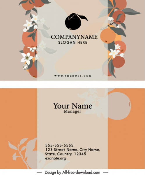 [ai] Business card template orange fruits sketch elegant classic Free vector 1.69MB