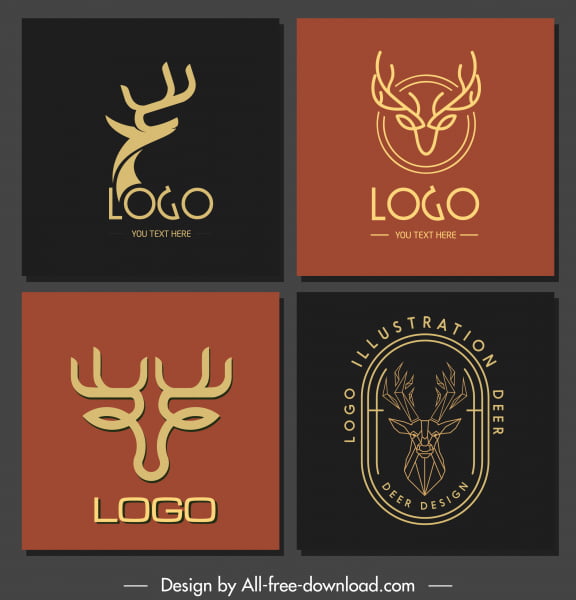 [ai] Reindeer logo templates classical handdrawn polygonal shapes Free vector 1.44MB
