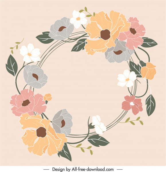 [ai] Decorative flower wreath template classical handdrawn Free vector 3.42MB