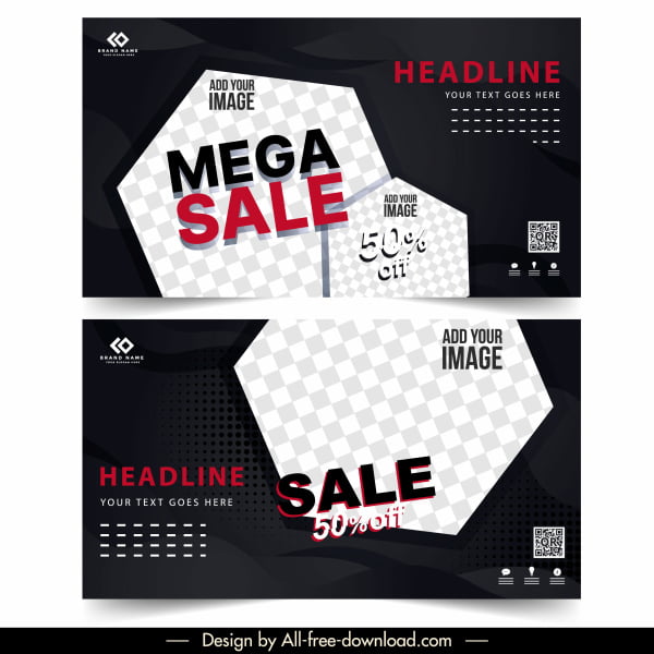 [ai] Sales banner templates modern contrast checkered geometry decor Free vector 5.37MB